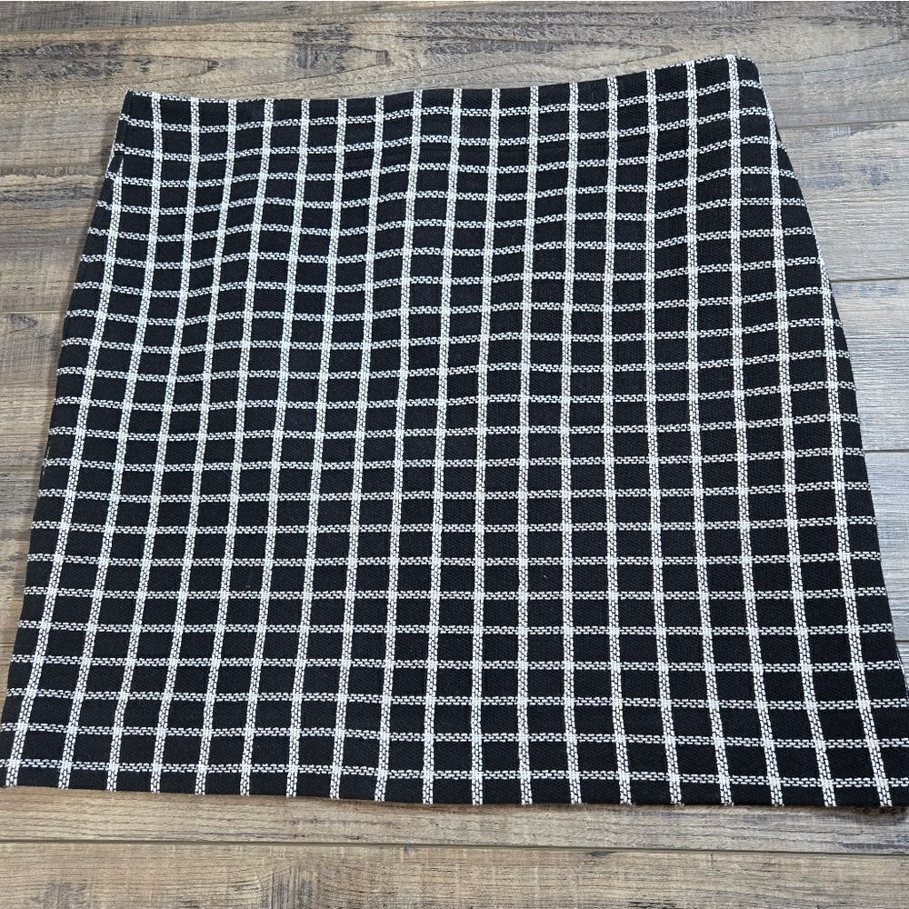 Talbots black white check cotton shirt back hidden zip size 16 tweed